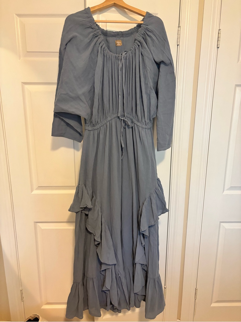 Free People Free-Eat Boho Ruffle Maxi Dress in Dusty Blue